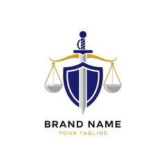Sword Shield Scales Justice Logo Design.