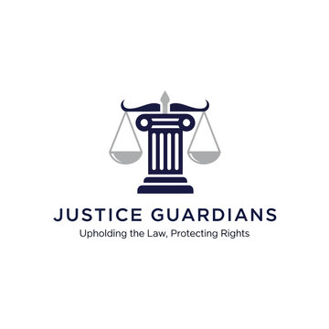 Justice Guardians Logo with Scales Symbol.