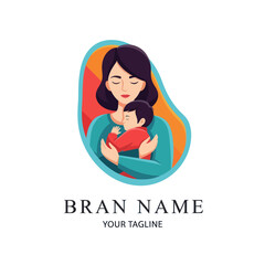 Mother Holding Baby in Slingshot Illustration.