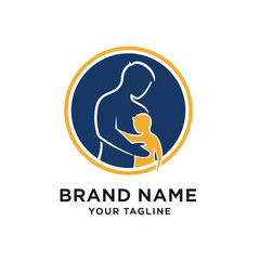 Mother Holding Baby Simple Line Art Logo.