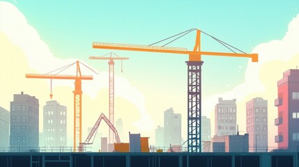Construction Cranes on City Skyline