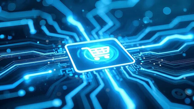 Contactless payment chip animation video with secure fintech circuits, digital transaction flow, smart banking technology and modern cashless payment system