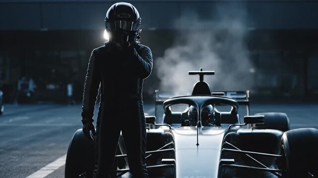 Man Standing Near Formula Racing Car.