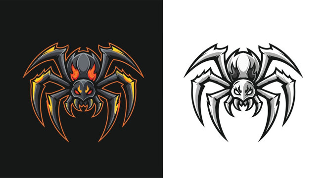 Vector illustration of a black widow spider logo design.