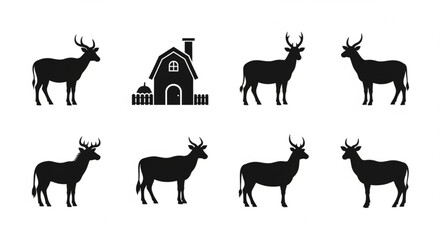 Deer Silhouettes and Barn Illustration. © Sandal
