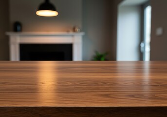 Fototapeta premium Detailed close-up shot capturing the beautiful natural wood grain texture of a polished brown hardwood tabletop, perfect for interior design ,advertisement ,renovation ,presentation