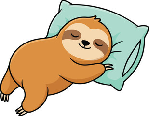 Naklejka premium Cute cartoon sloth sleeping peacefully on a soft blue pillow illustration