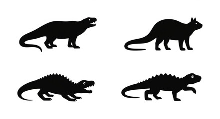 Four Dinosaur Silhouettes Isolated on White Background. © Yanto