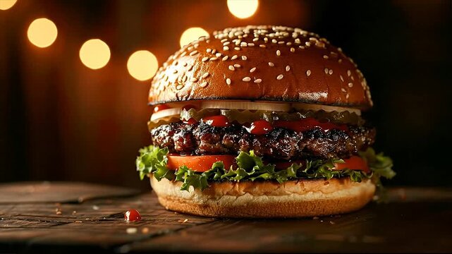 Juicy Black Bean Burger with Sesame Bun and Fresh Lettuce.