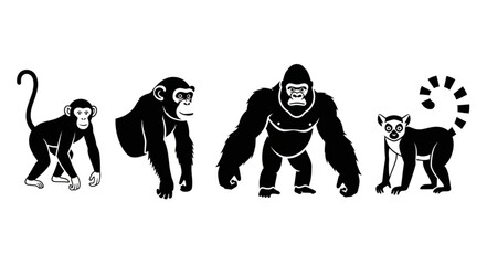 Four Primate Silhouettes Showing Different Species. © Yanto