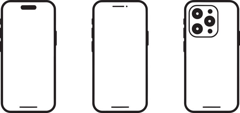 A collection of three modern smartphone silhouettes showcases evolving design features including notches and varied camera arrays for visual presentation.