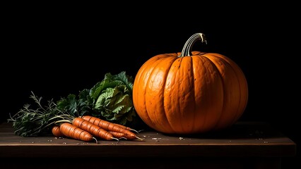Vibrant Pumpkin and Fresh Garden Vegetables, Ultra-realistic Detail