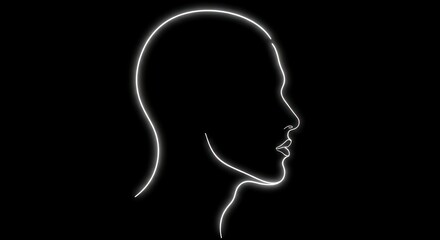 Glowing neon human head outline.