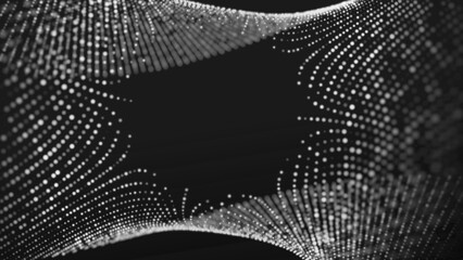 A futuristic technological background with flowing data and glowing dots. 3D depth effect and the illusion of movement.
