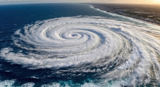 Aerial View of Powerful Hurricane Forming Over Ocean Waters