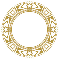 A round gold frame with an African-style ornament. Design for a decorative plate, wall hanging and more. Vector illustration