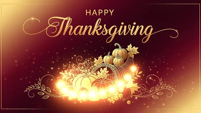 Happy Thanksgiving celebration with glowing pumpkins autumn leaves Ai HD video.
