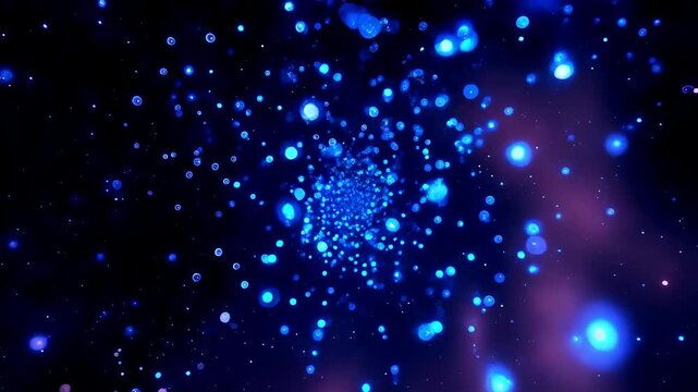 Abstract blue bubbles particles animation against black backdrop festive celebration or scientific visualization perfect for presentations and motion graphics