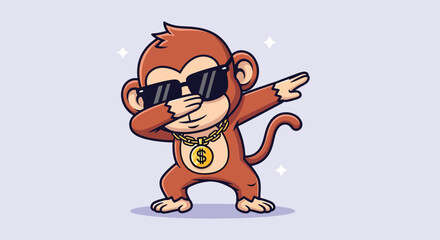 Cool Monkey Wearing Sunglasses Dabbing Cartoon Vector Illustration. © NFS Studio