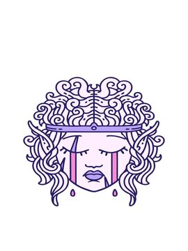 bobbing motion animation of Retro Tattoo Style crying elf barbarian character face