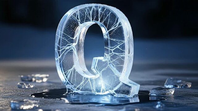 Frozen Crystal Letter Q on Ice.