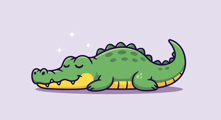Naklejka premium Cute Sleeping Alligator Cartoon Vector Illustration.