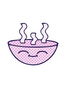 jiggle motion animation of comic book style cartoon of a bowl of hot soup