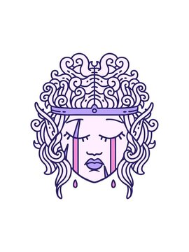 splitting motion animation of Retro Tattoo Style crying elf barbarian character face