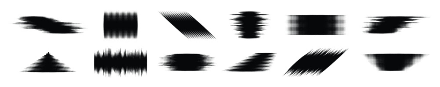 halftone glitch element set dotted textured geometric form