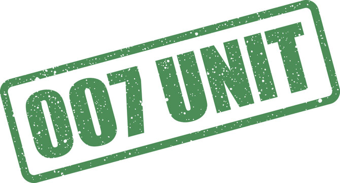 Grungy office stamp featuring the alphanumeric combination 007 UNIT with a visible ink splatter effect