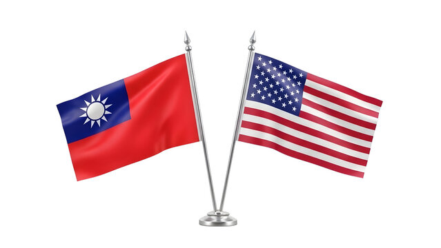 Taiwan and USA Desk Flags: Realistic 3D Illustration of Bilateral Relations