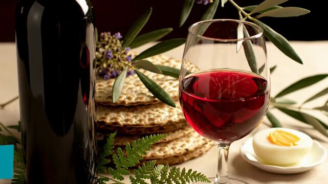 Traditional jewish passover seder table greeting card