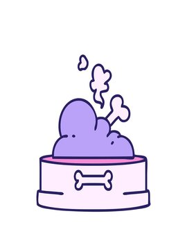 stretching up animation of cartoon of a dog food bowl with bone