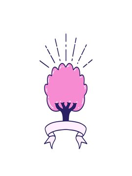 stretching up animation of scroll with tattoo style tree