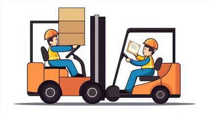Two workers operating forklifts