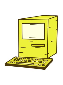 changing color animation of hand drawn cartoon doodle of a computer and keyboard in bright glow color