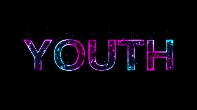 Youth, modern animated text neon wlowing on black background