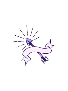 sales flash animation of scroll banner with tattoo style old flint tip arrow