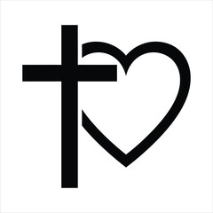 Fototapeta premium Minimal Christian Cross With Heart Symbol On White Background