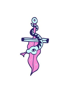 bobbing motion animation of cartoon doodle dagger and snake tattoo