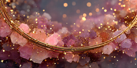 Geometric golden circle surrounded by sparkling crystals, a luxurious and enchanting composition