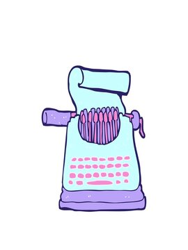 stretching up animation of cartoon typewriter