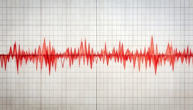Seismograph recording of seismic activity showing red wave pattern on grid