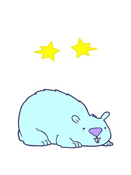 spinning stars animation of cartoon of wombat
