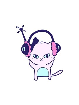 spinning motion animation of cute cartoon cat with head phones