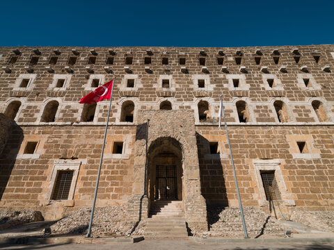 Exterior view of the Roman Theater in the ancient city of Aspendos. Antalya, T&uuml;rkiye
