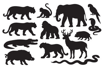 Fototapeta premium Wild Animal and Snake Silhouettes Set – Nature Vector EPS