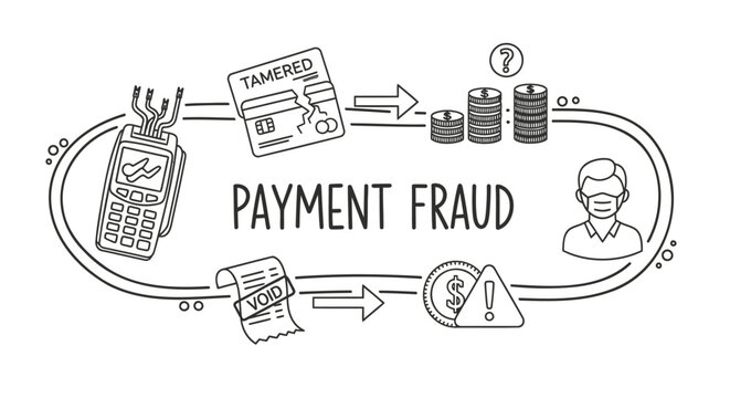 Payment fraud concept vector illustration, scam alert icons, credit card and mobile phone, for website or presentation, Isolated on transparent background, png