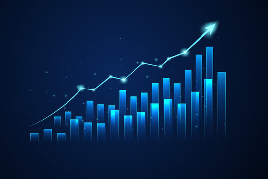 Business candle stick graph chart of stock market investment trading on blue background. Bullish point, Trend of graph. Eps10 Vector illustration.