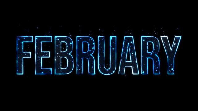 February - text animation in blue color, with liquid bubbles emerging